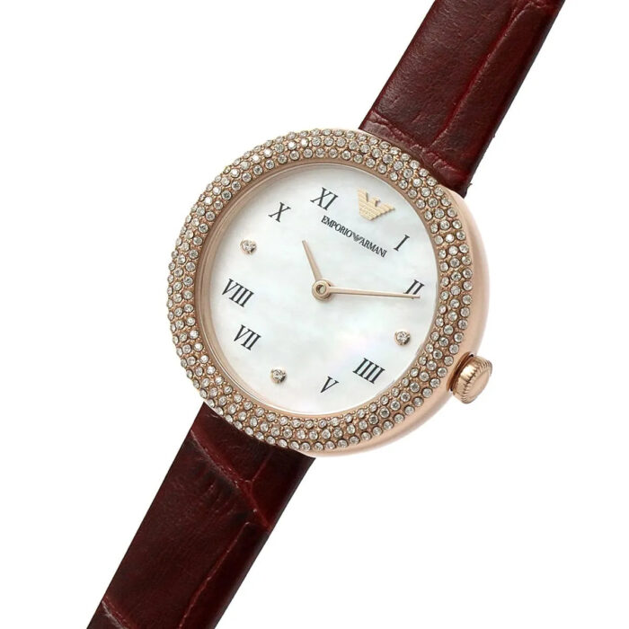 Emporio Armani Rosa Two Hand White Dial Red Leather Strap Watch For Women - AR11357 - Image 3