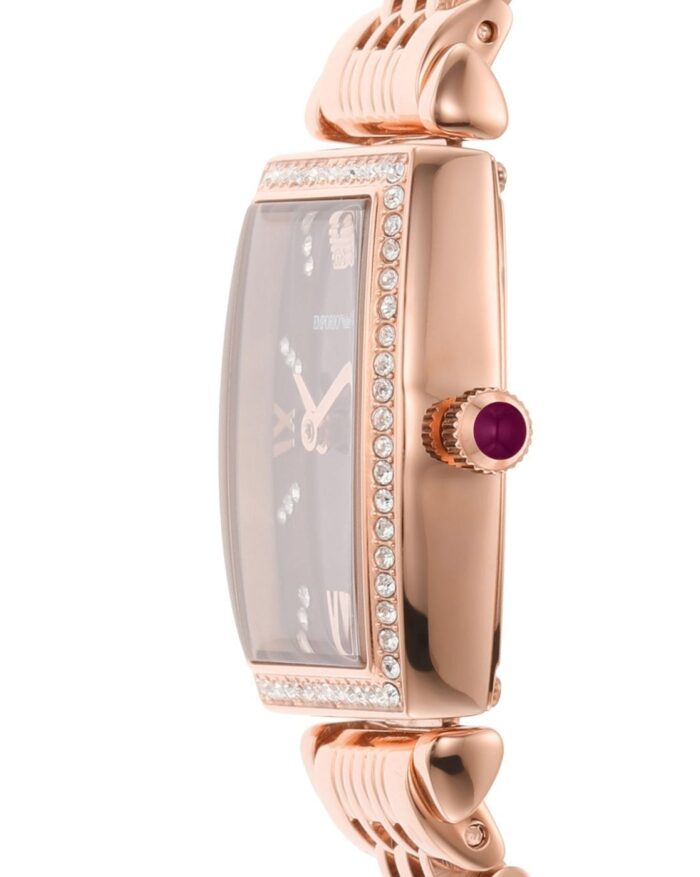 Emporio Armani Two Hand Diamonds Burgundy Dial Rose Gold Steel Strap Watch For Women - AR11488 - Image 9